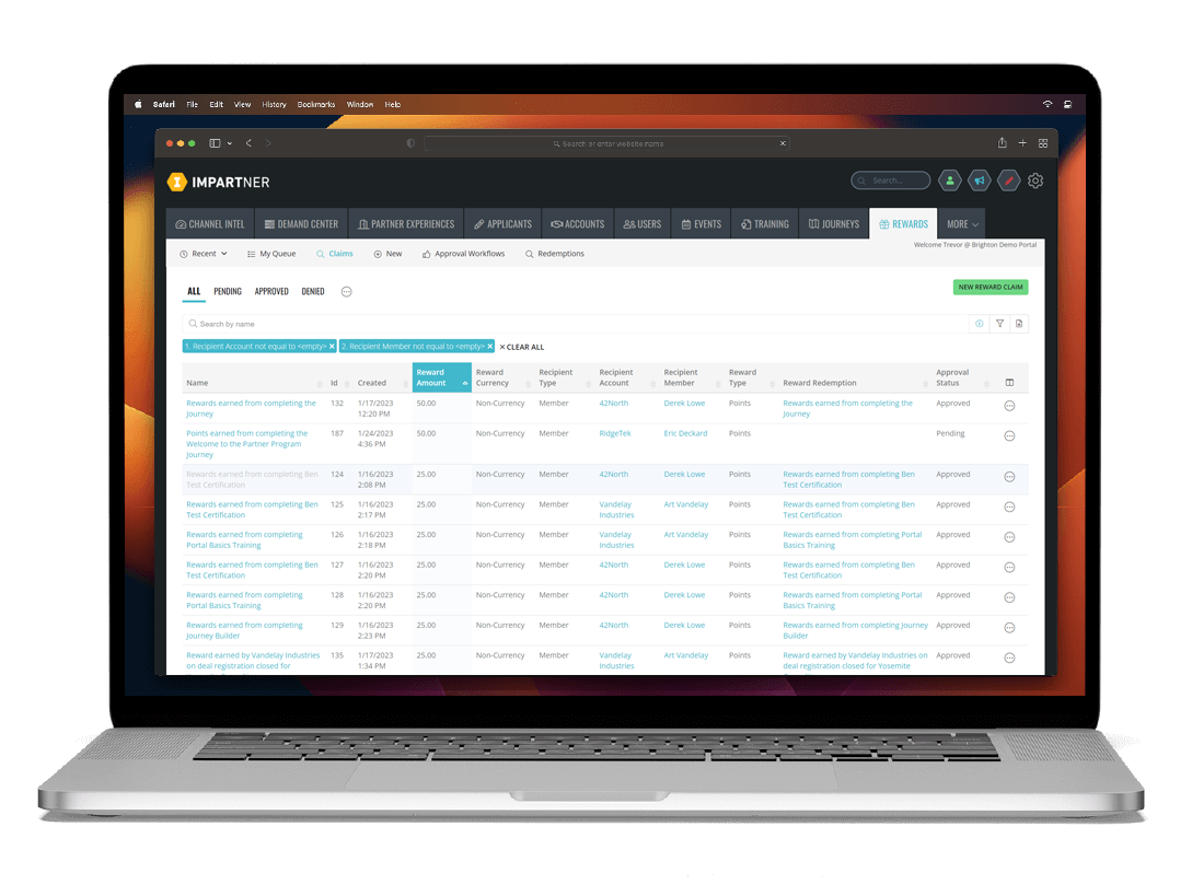 Rewards Management screens